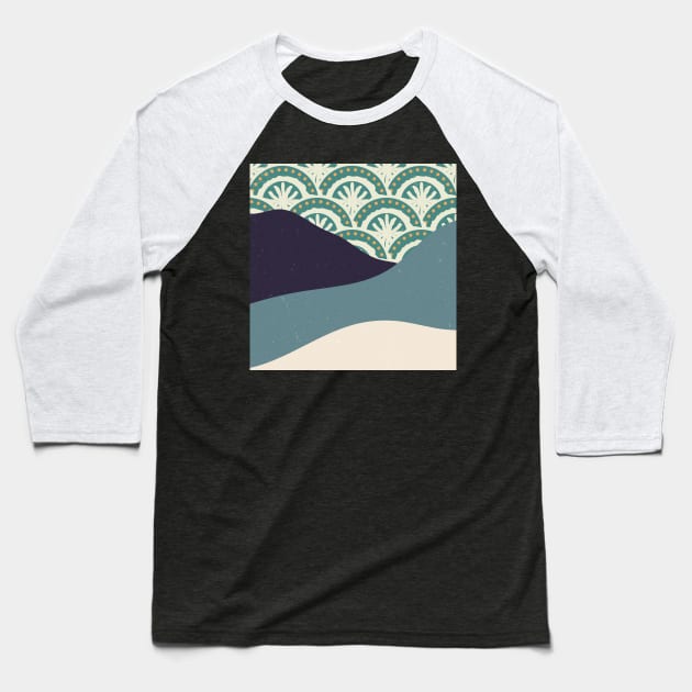Contemporary abstract mountains and hills with geometric pattern background digital design illustration Baseball T-Shirt by My Black Dreams